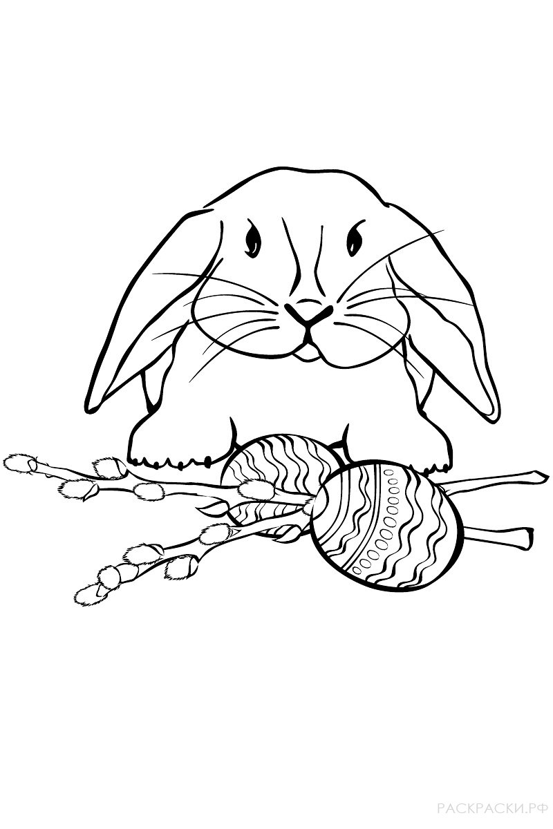 Раскраска Пасхальный кролик прижал уши