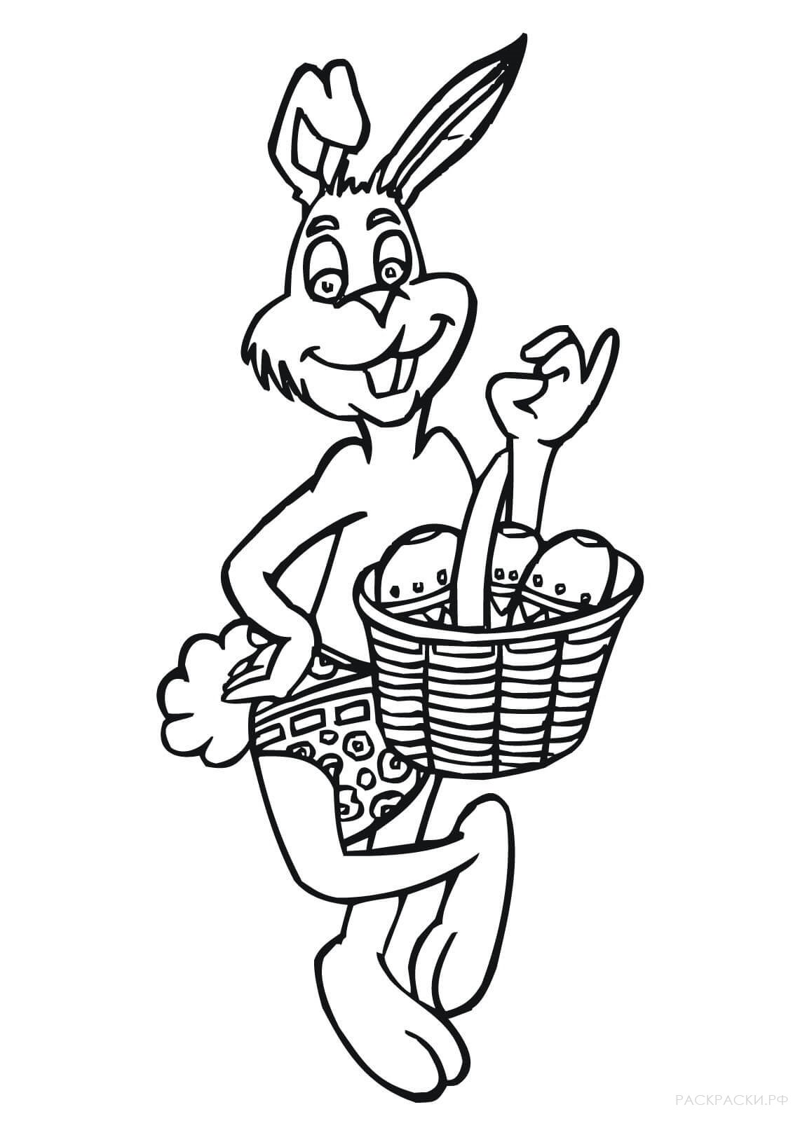 Раскраска Пасхальный кролик с корзинкой