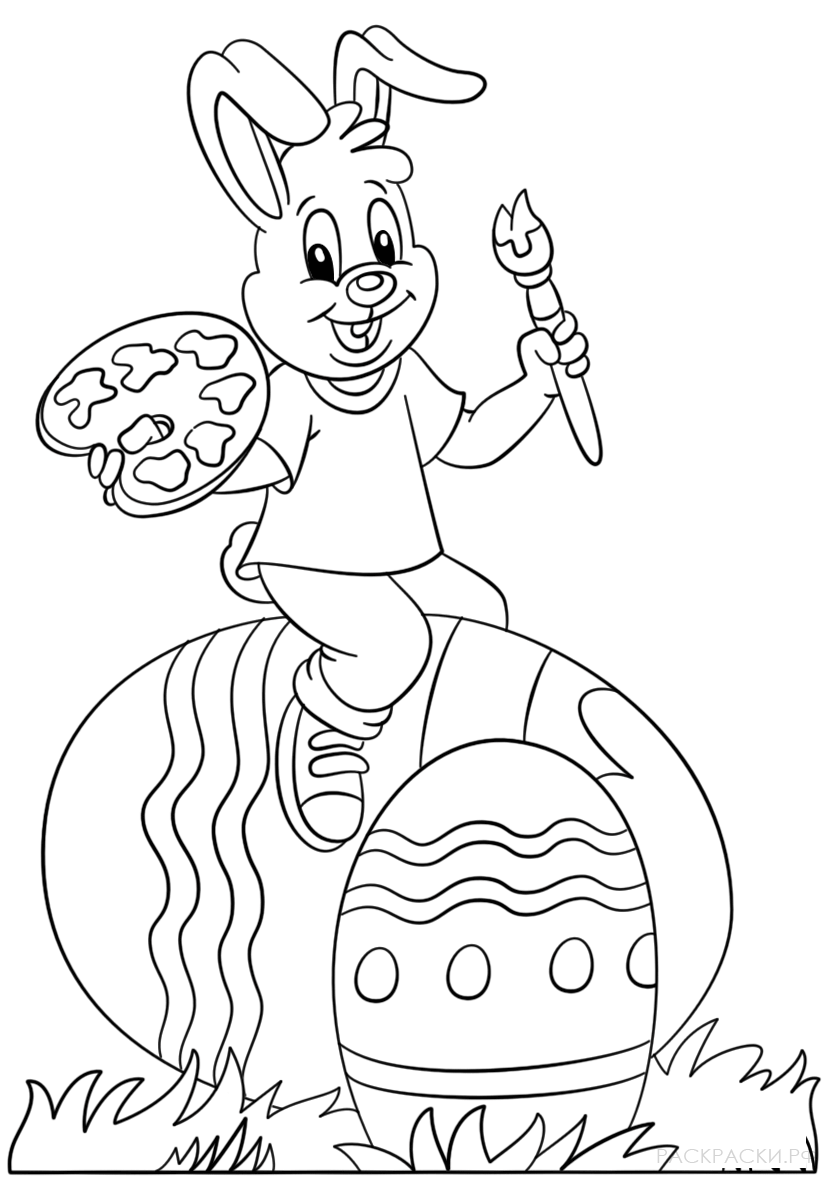 Раскраска Пасхальный кролик и яйцо