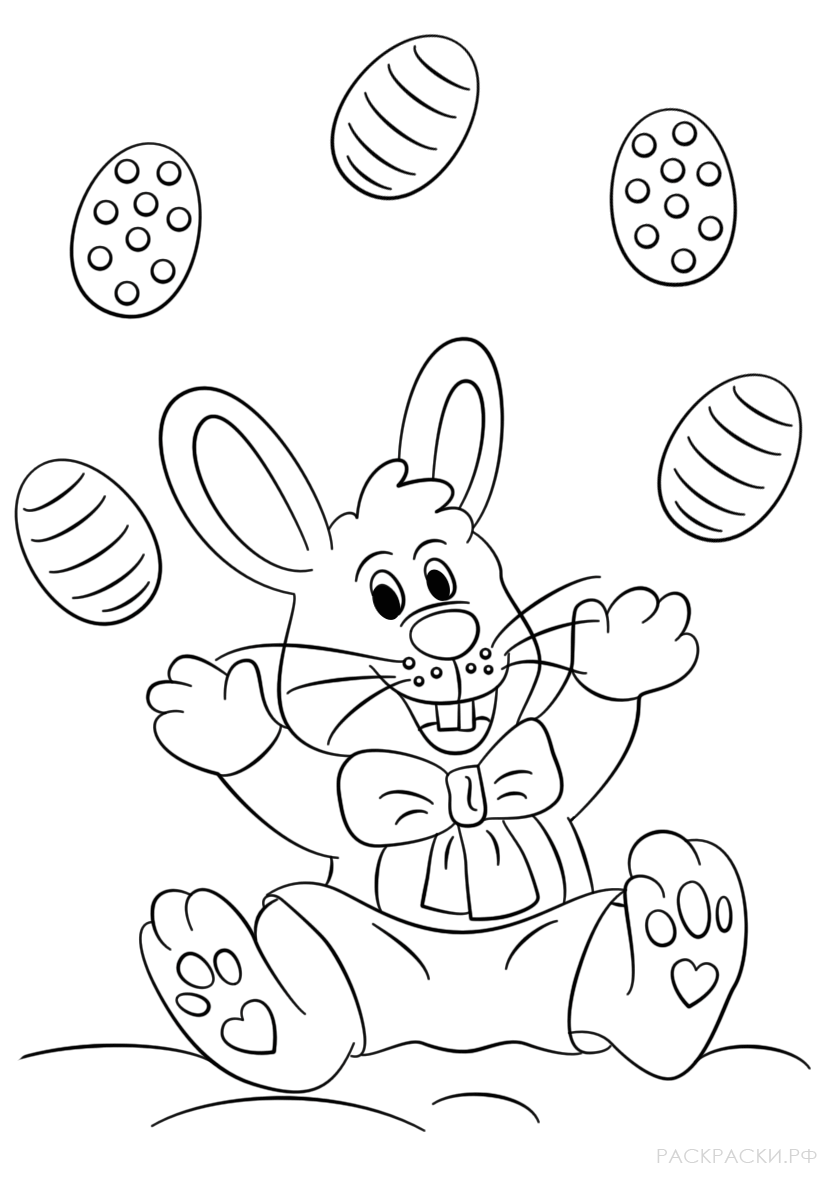 Раскраска Пасхальный кролик жонглирует яйцами