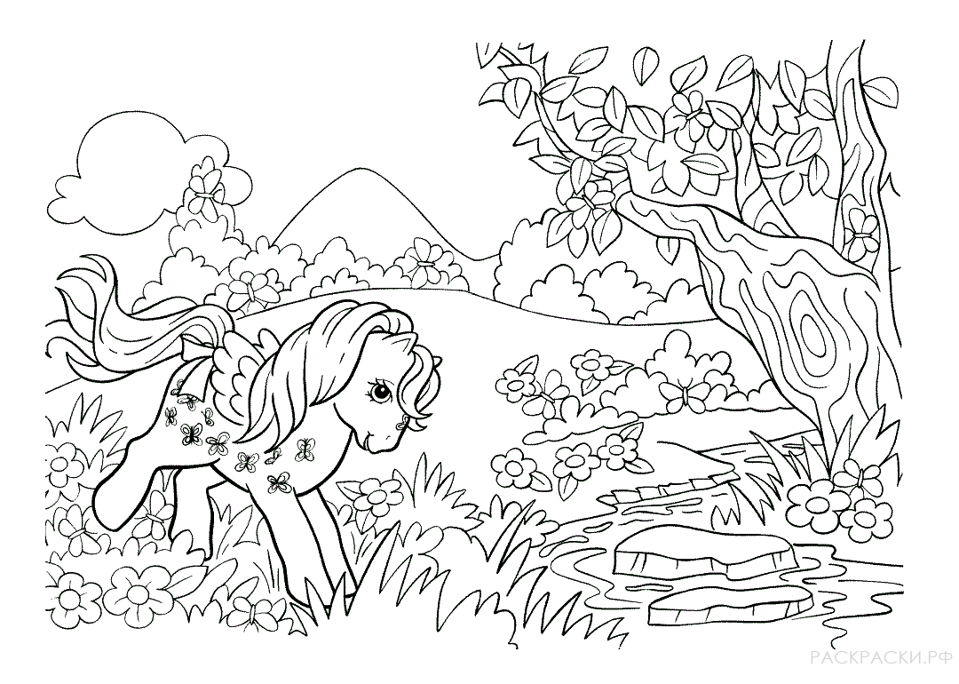 Раскраска Пони в лесу