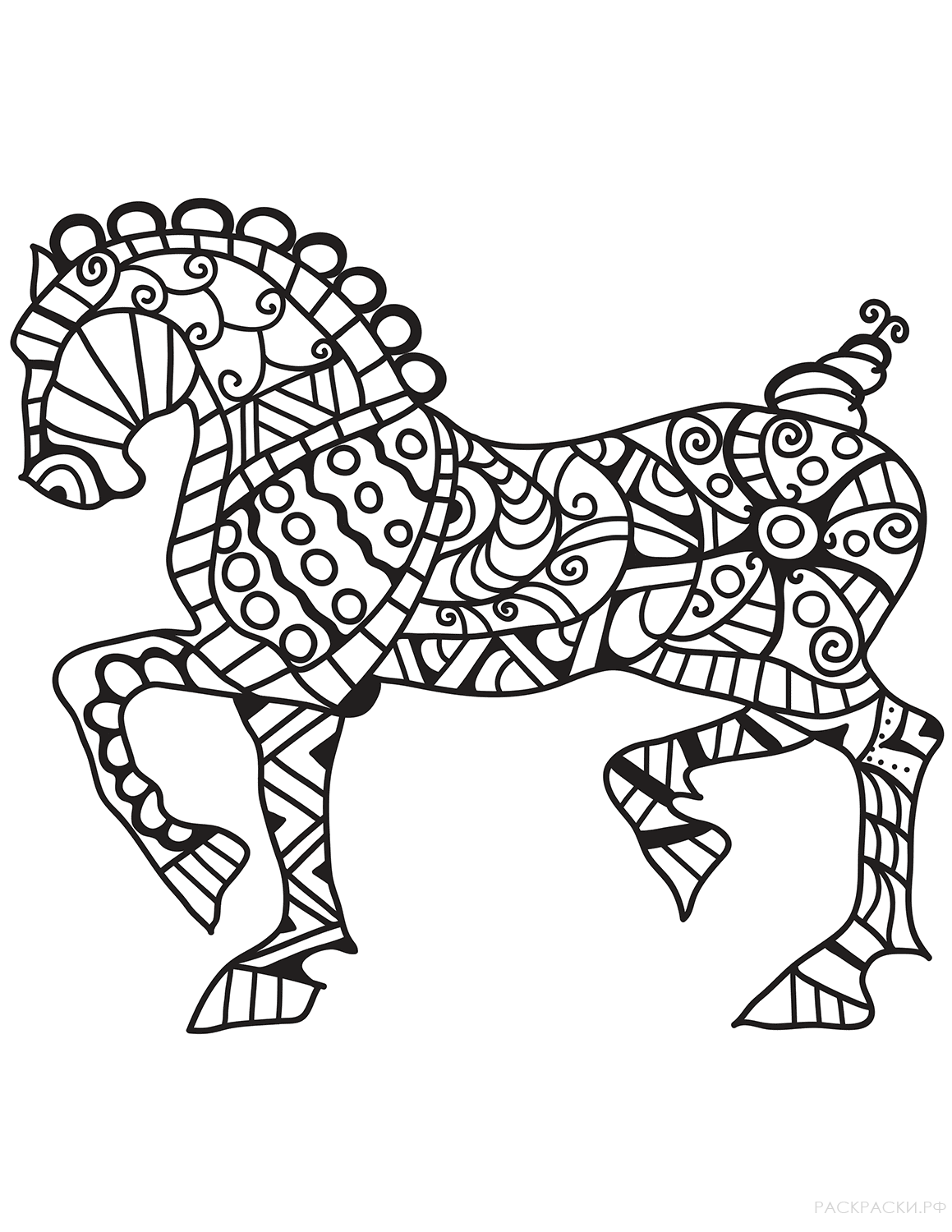 Раскраска Лошадь в технике дзентангл 3