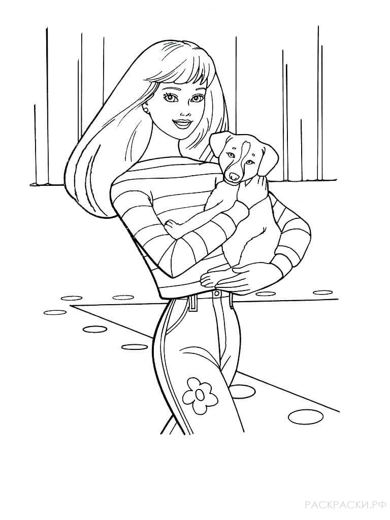 Раскраска "Барби со своим щенком"