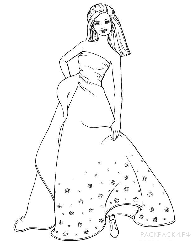 Раскраска "Барби в длинном платье"