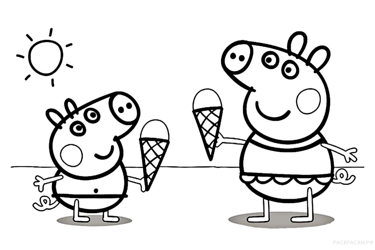 Раскраска "Свинка Пеппа и мороженое"