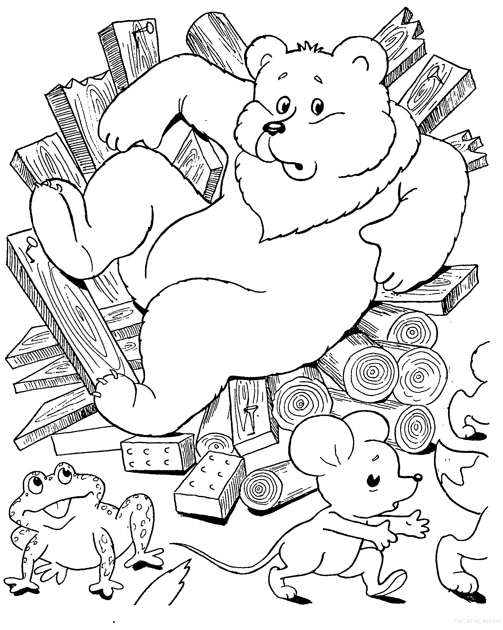 Раскраска "Медведь разломал теремок"